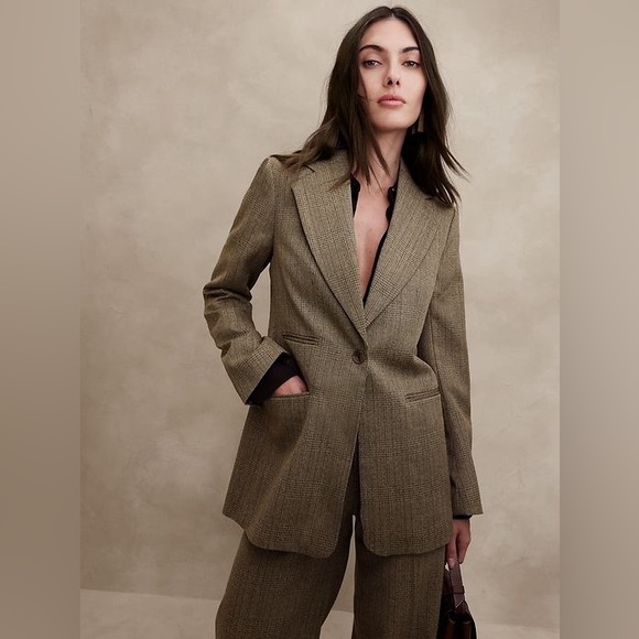 Banana Republic Lido Sculpted Italian Wool Blazer Women’s Size 8 Glenn Plaid - Picture 1 of 11